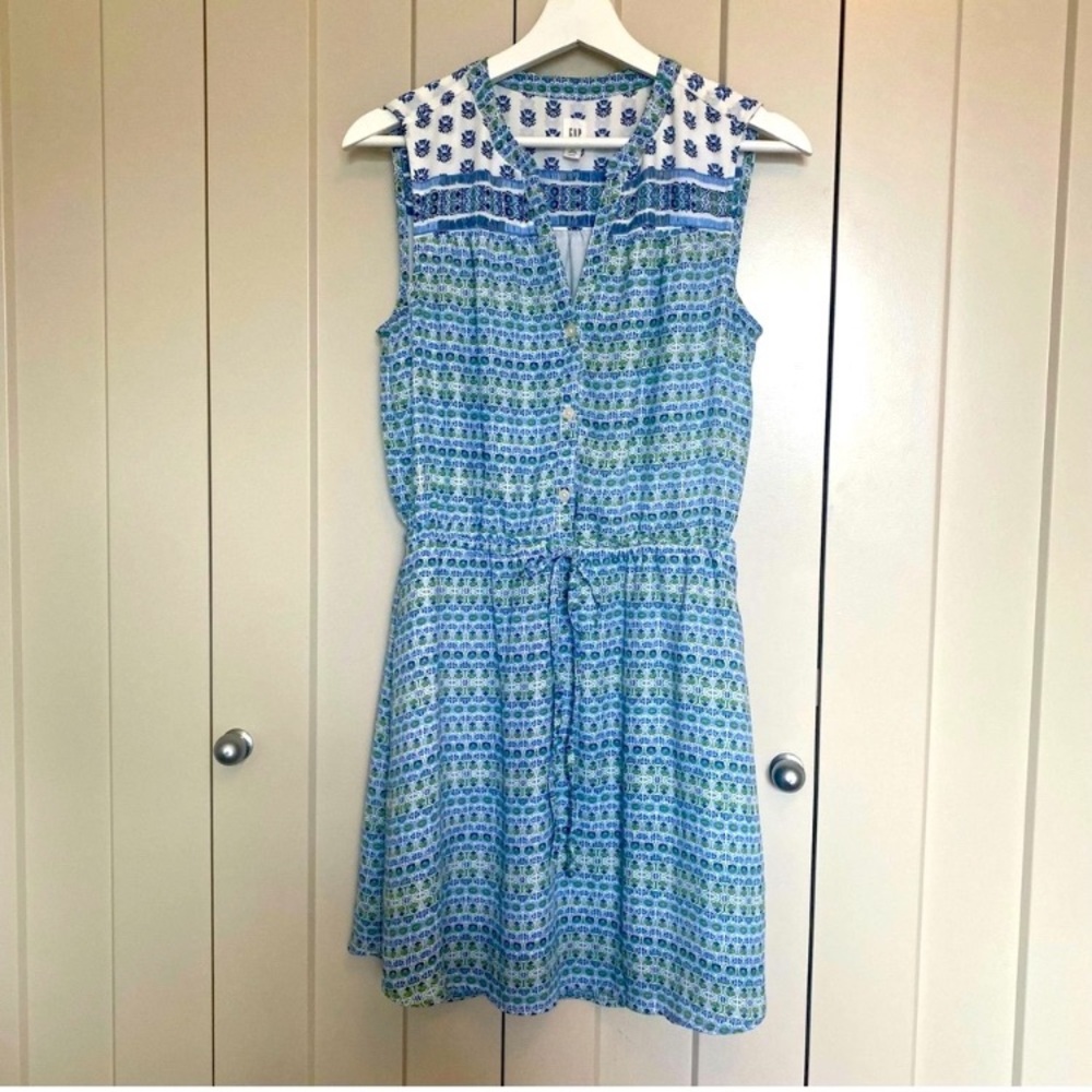 GAP Blue and Green Floral Dress-Boho-Country-Sundress-Size S